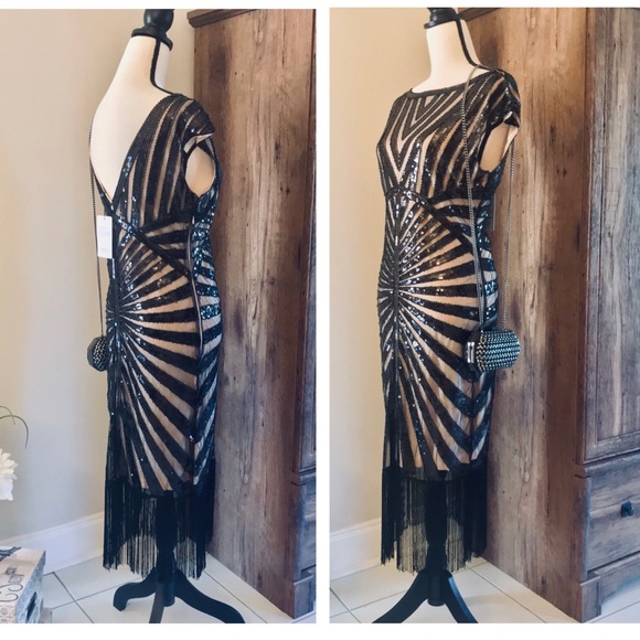 Beaded Cocktail Fringe Party Maxi New Midi Dress - Picture 4 of 8